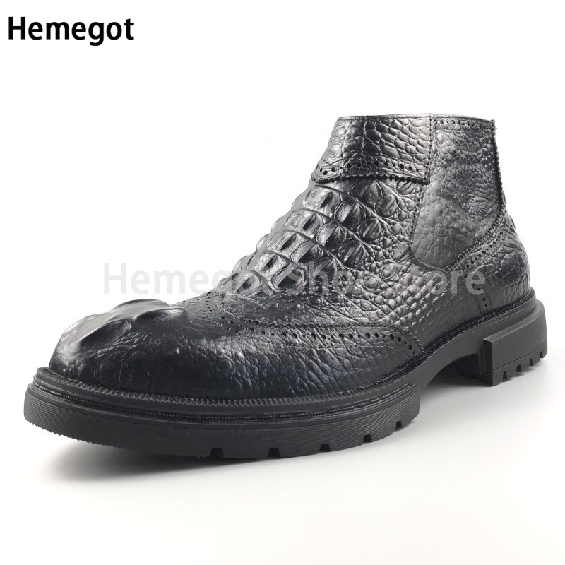 Men Formal Wear With Boots - Black Croc Textured Chunky Sole Chelsea