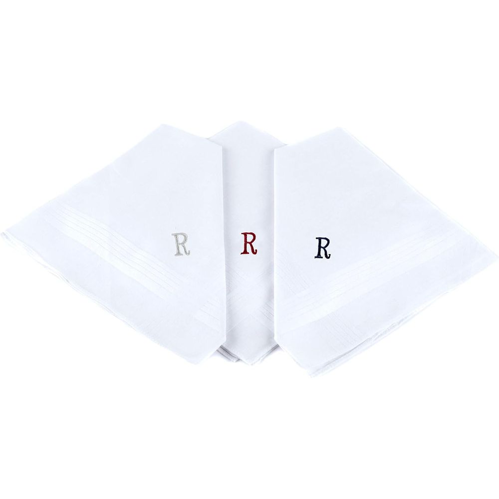 Monogrammed Handkerchief - 100% Cotton Men's Monogrammed 3-Piece Handkerchief