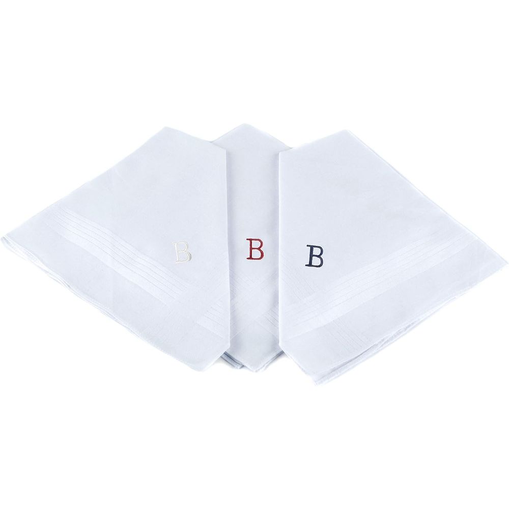 Monogrammed Handkerchief - Premium 3-Piece Cotton Handkerchief Set, Luxurious