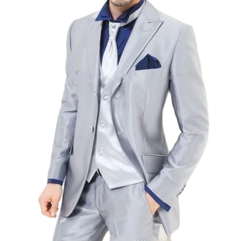 Custom Made Silver Shiny Satin - مراجعة Men'S Formal Dinner Wear وسعره