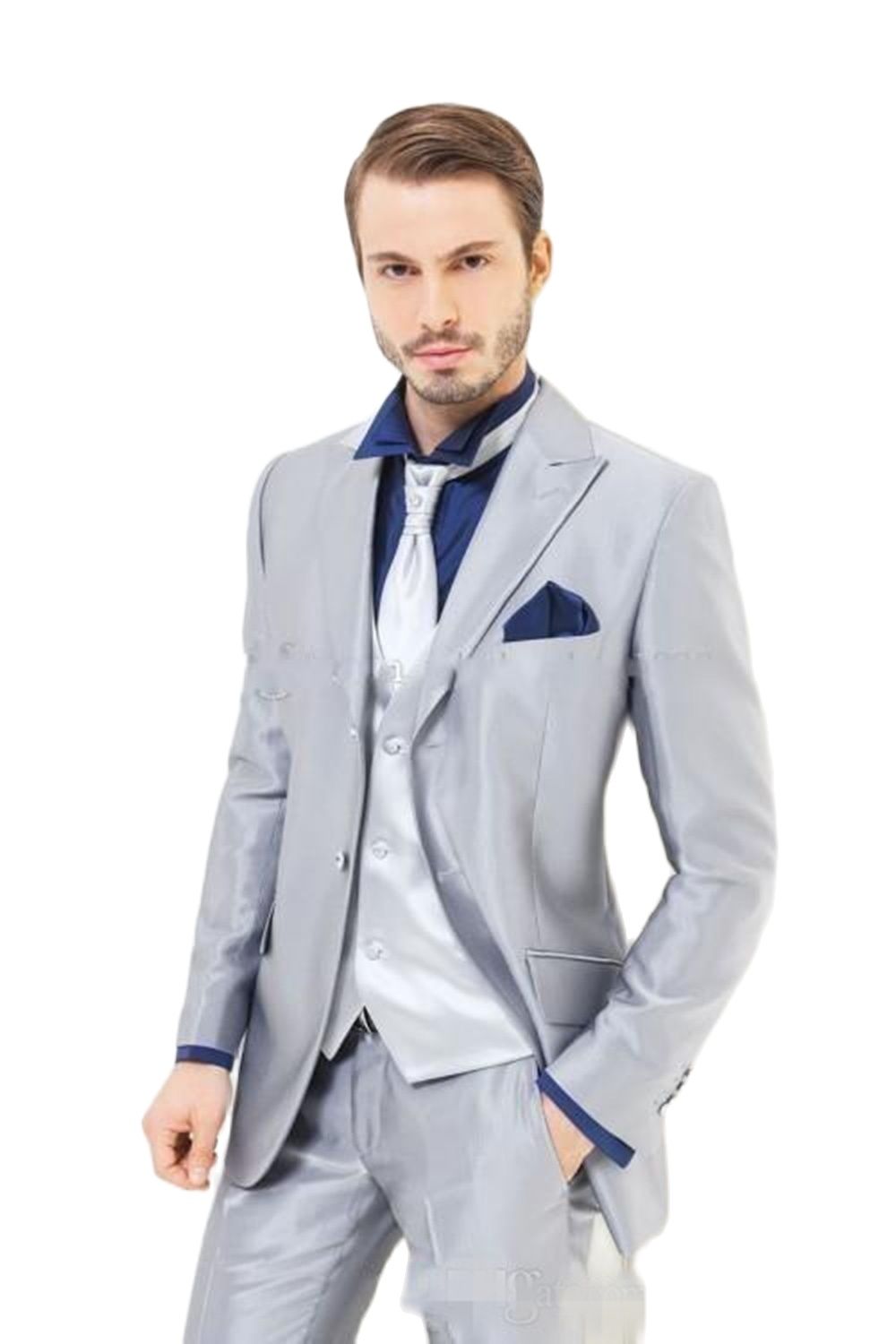 Custom Made Silver Shiny Satin - مراجعة Men'S Formal Dinner Wear وسعره