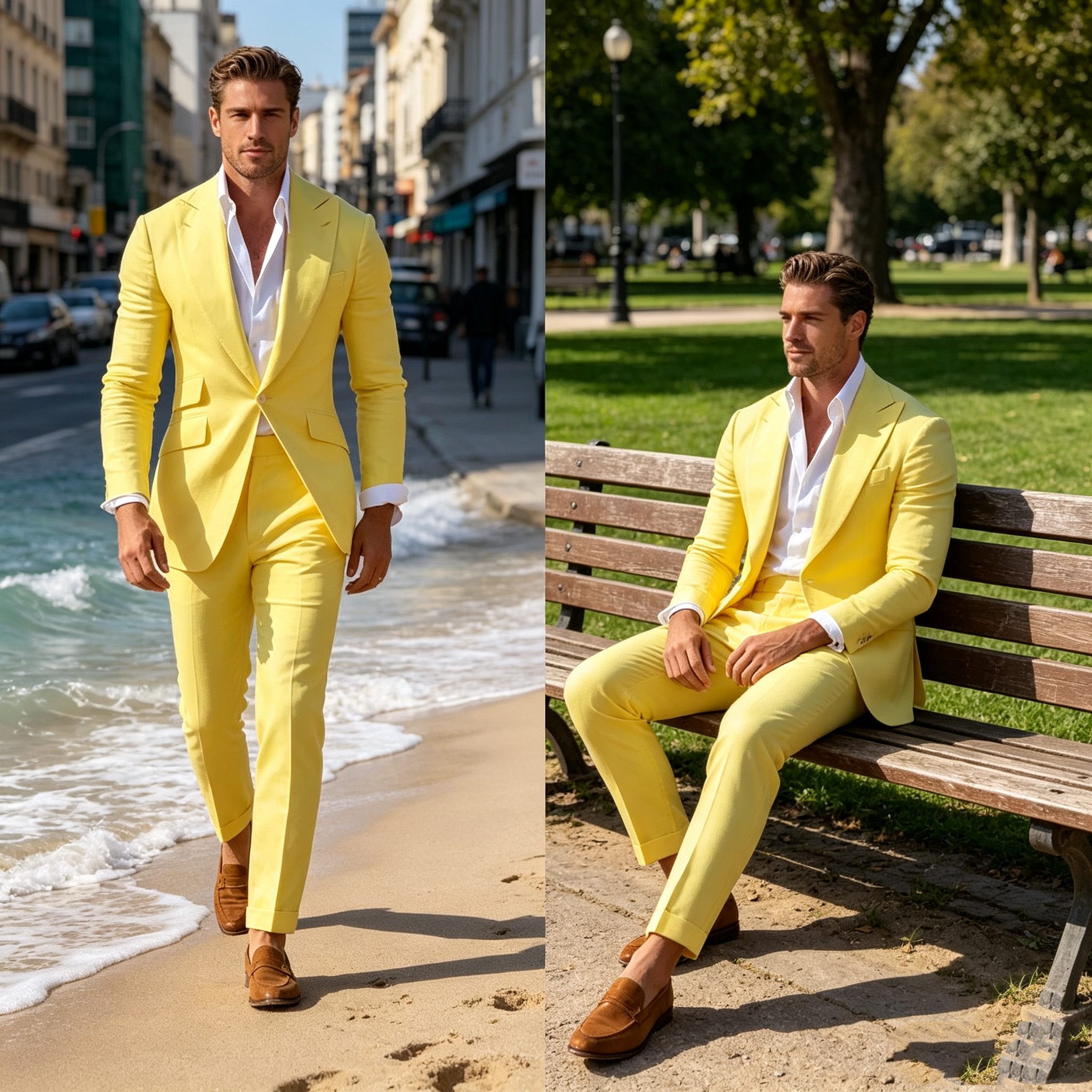 Slim Fit Yellow Men's 2-Piece  - مراجعة Men Formal Wear Wedding وسعره
