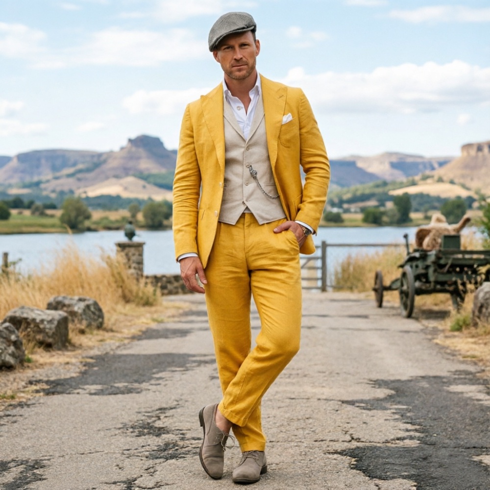 Sage Green Linen Men 3 Piece S - مراجعة Men Formal Wear For Summer وسعره