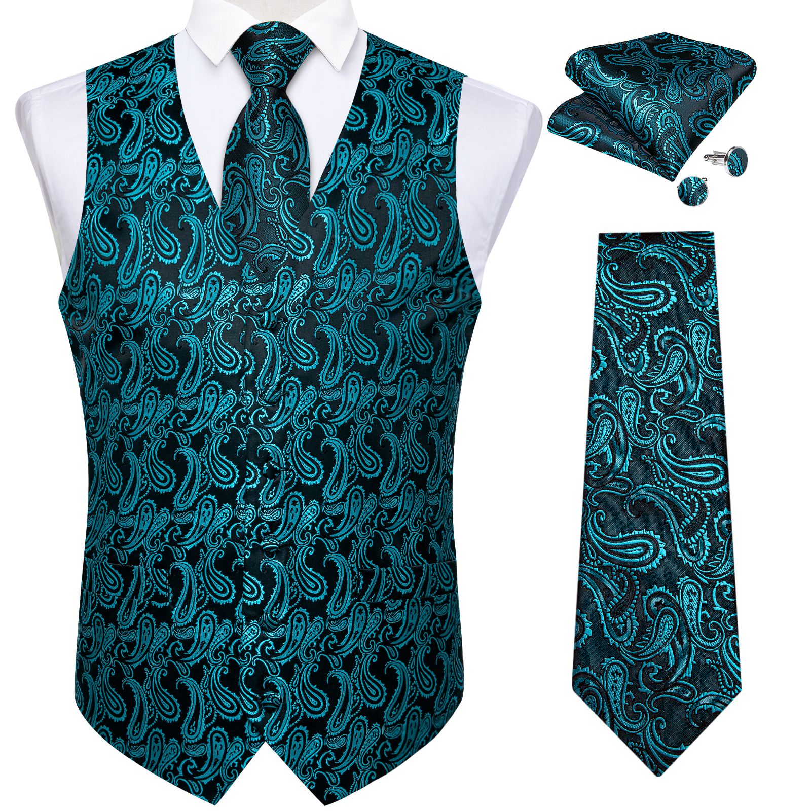 Teal Blue Paisley Suit Vest fo - مراجعة Men Formal Wear Wedding وسعره