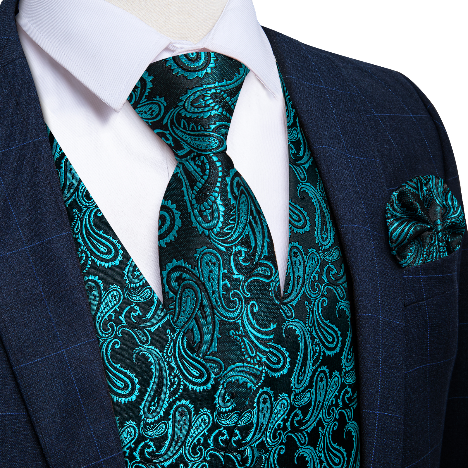 Teal Blue Paisley Suit Vest fo - مراجعة Men Formal Wear Wedding وسعره