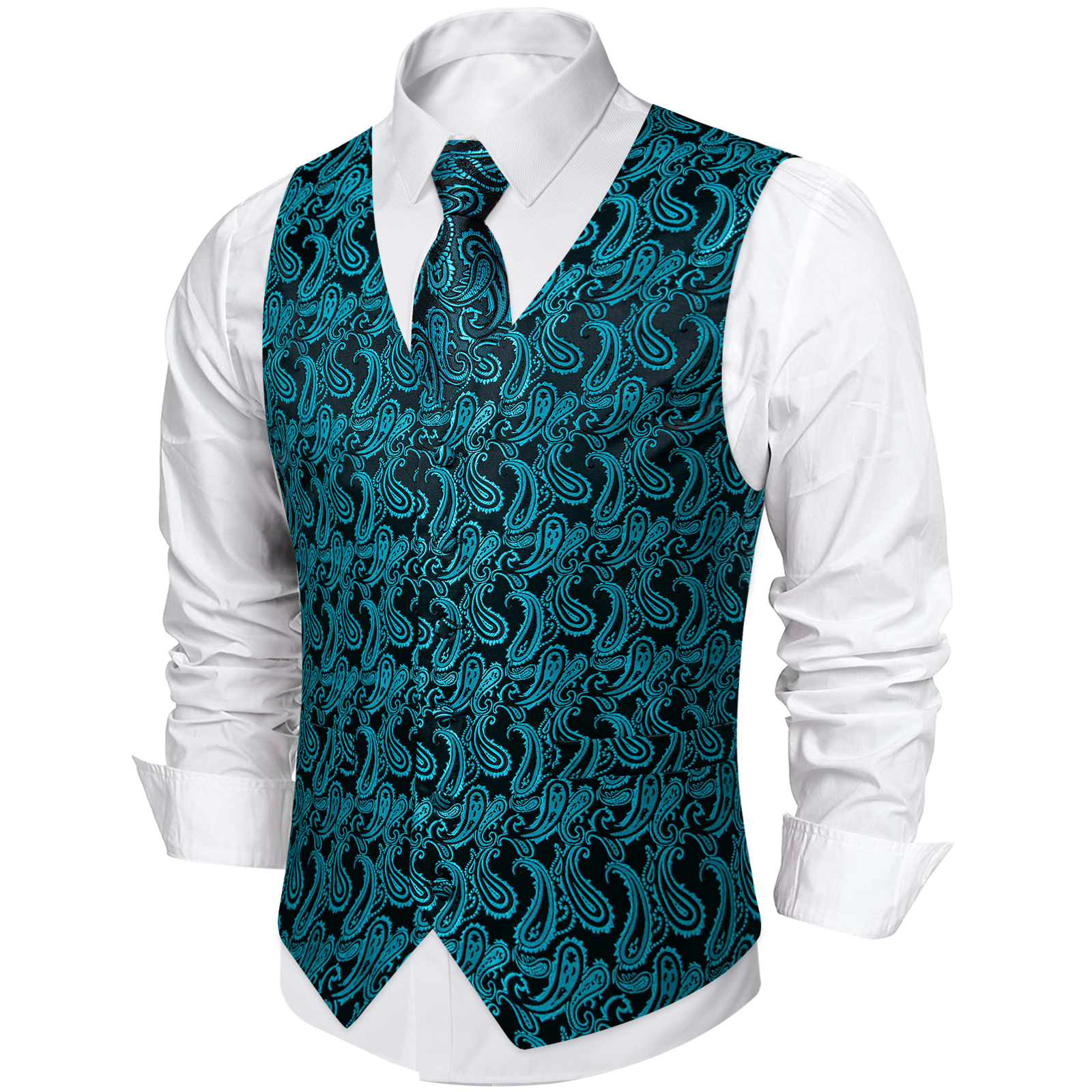 Teal Blue Paisley Suit Vest fo - مراجعة Men Formal Wear Wedding وسعره
