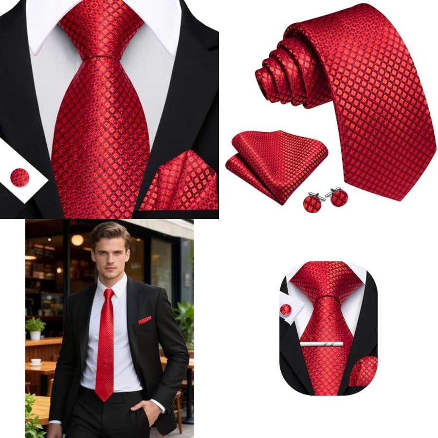 Men Plaid/Striped Ties Set Sil - مراجعة Pocket Square Set وسعره