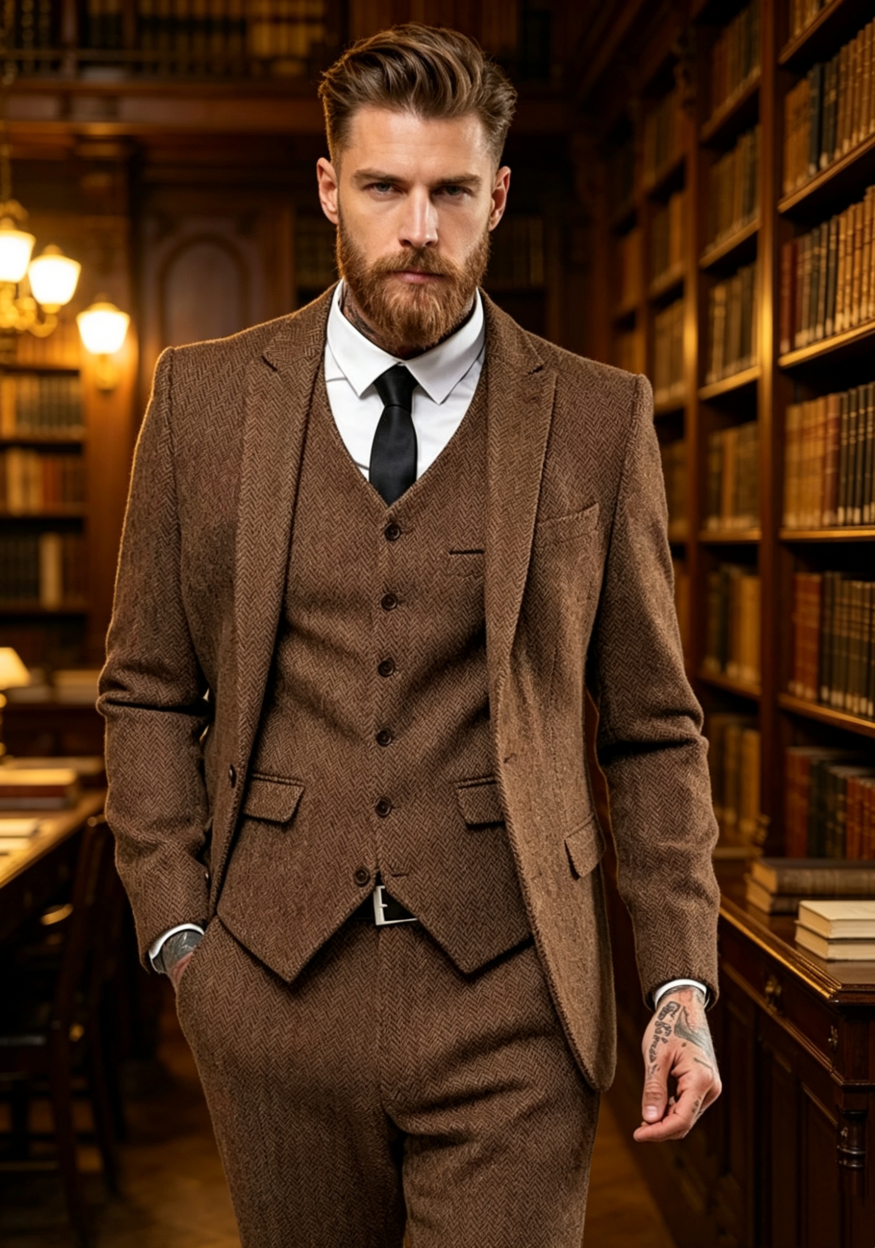 Dark Brown Wool Tweed Winter S - مراجعة Men Formal Wear Wedding وسعره