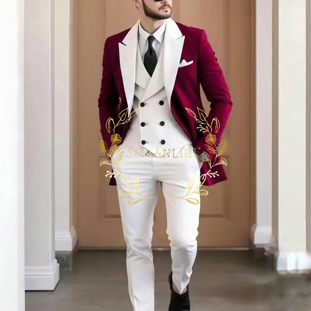 Elegant Burgundy 3-pieces Men' - مراجعة Men Formal Wear Pants وسعره