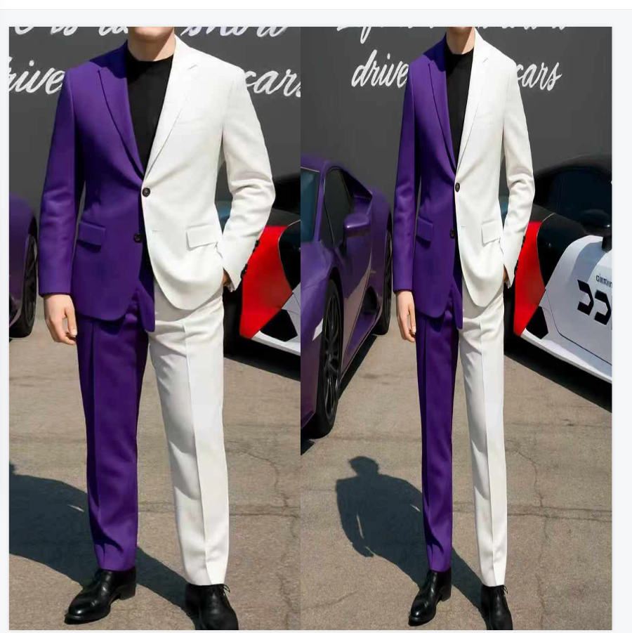 Purple White Men Suit Set 2 Pc - مراجعة Men Formal Wear Purple وسعره