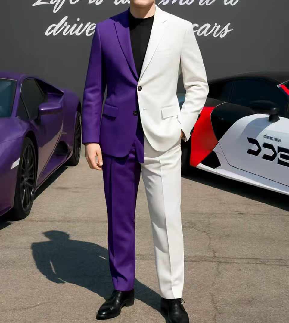 Purple White Men Suit Set 2 Pc - مراجعة Men Formal Wear Purple وسعره