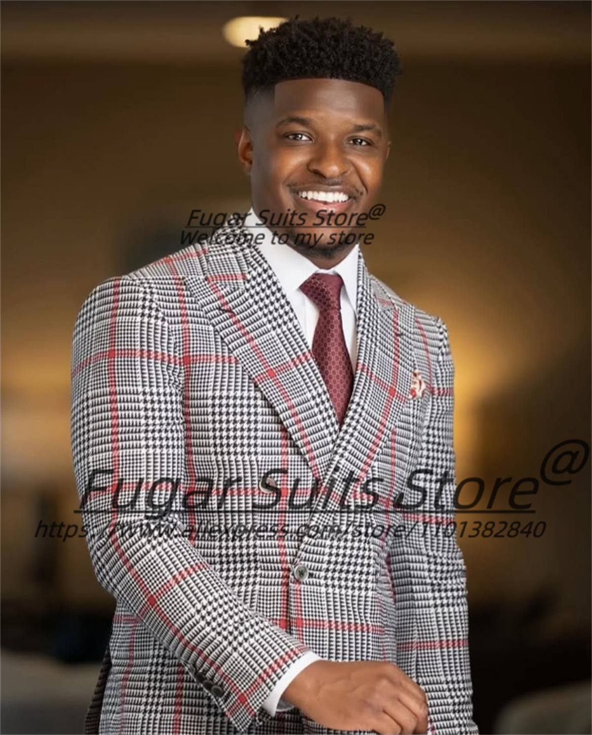 Classic Plaid Men Suits Handso - مراجعة Men Formal Wear Wedding وسعره