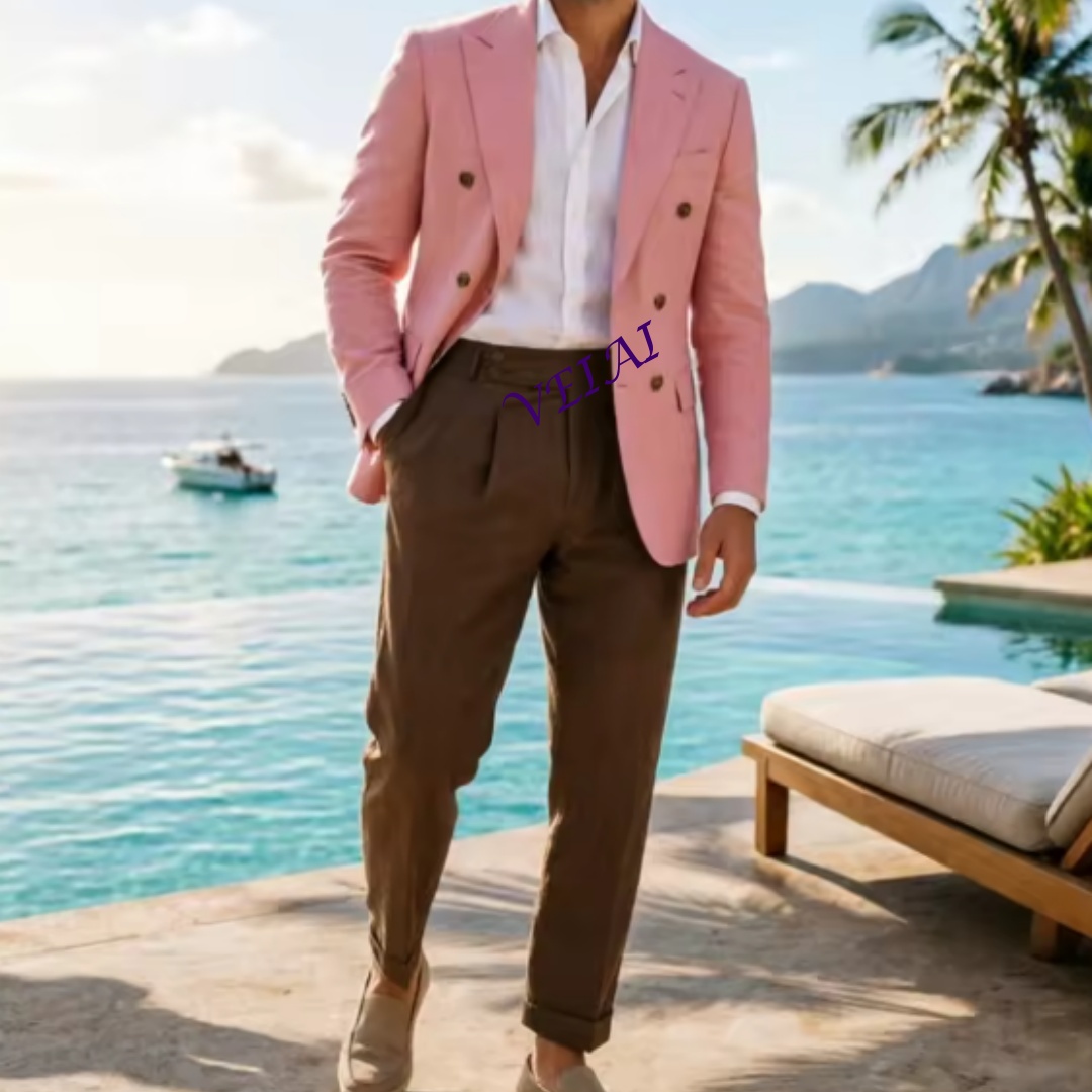 Customized2 Piece Beige Linen  - مراجعة Men Formal Wear Pants وسعره